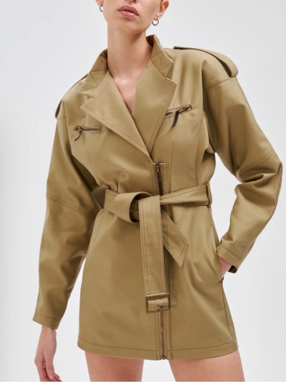 Ronny Kobo Collection Olive-Tan Belted Trench Jacket